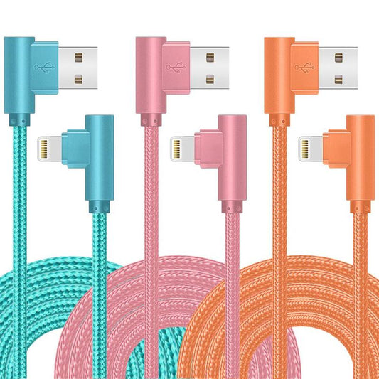 Ultimate Lightning Charger 3-Pack: 10FT 90-Degree MFi Certified Fast Charging Cables for iPhone and iPad