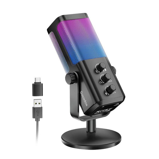 RGB Gaming Microphone with Noise Cancellation & Voice Balancing - USB Condenser Mic for Streaming, Recording, and Podcasting on PC, PS5, and Mac